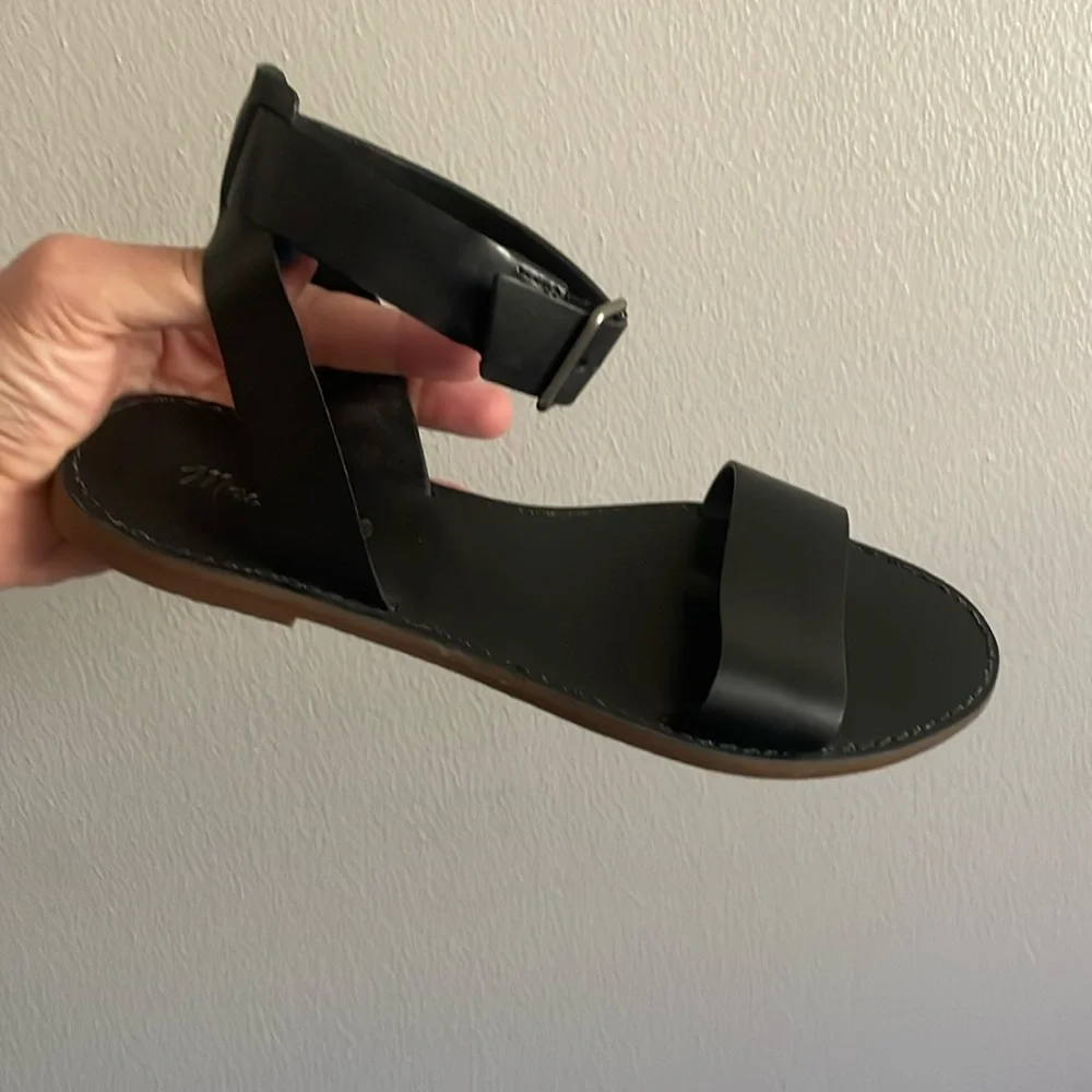 Madewell Women’s The Boardwalk Ankle Strap Black Leather Sandals Size 8.5 - Picture 2 of 11